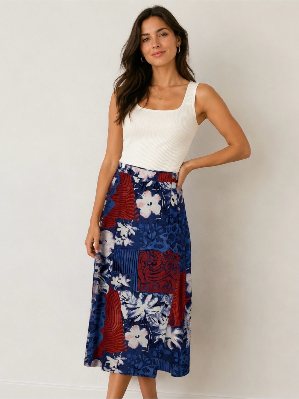 Vintage Norton McNaughton Floral Patchwork Midi Skirt